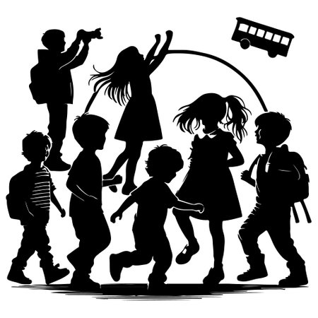 Children with backpacks on a white background. Vector illustration of children.のイラスト素材