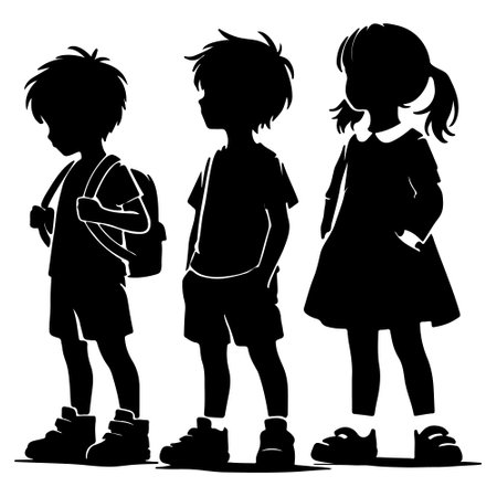 Back to school. Set of silhouettes of children on a white backgroundのイラスト素材