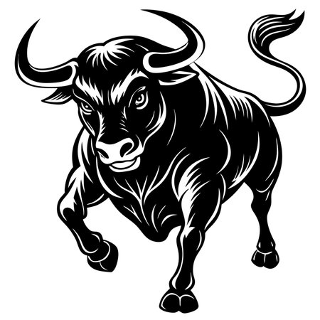Bull - black and white vector illustrationのイラスト素材