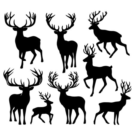 Deer silhouettes set. Vector illustration isolated on white background.のイラスト素材
