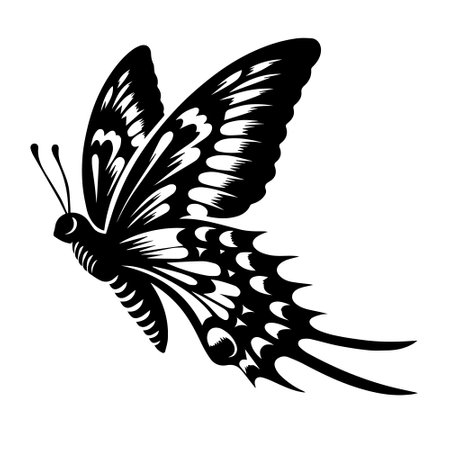 Butterfly isolated on white background. Tattoo design. Vector illustration.のイラスト素材