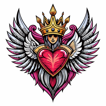 Gothic heart with wings and a crown. Vector illustration.のイラスト素材