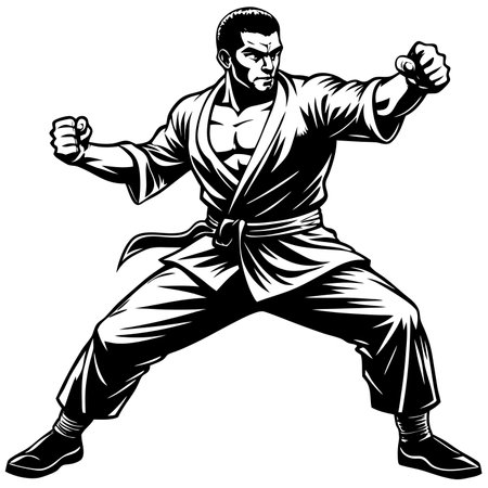 Karate man. Black and white illustration ready for vinyl cutting.のイラスト素材