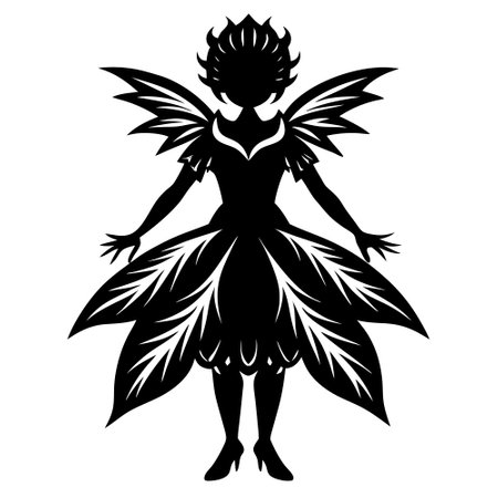 Beautiful fairy with wings. Black silhouette on a white background.のイラスト素材