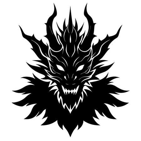 Dragon head tattoo. Black and white vector illustration isolated on white backgroundのイラスト素材