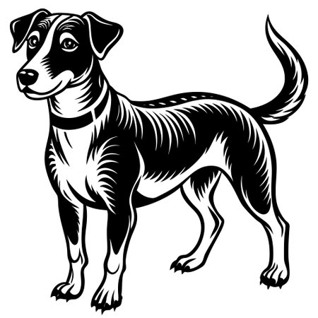 Dog - Hunting Dog - Black and White Vector Illustration - Isolated on Whiteのイラスト素材