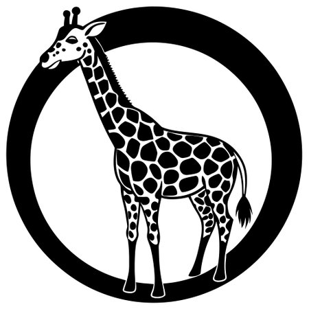 Giraffe in a circle. Black and white vector illustration.のイラスト素材