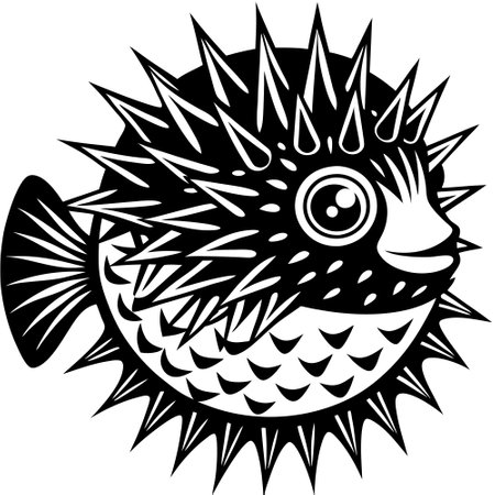 Black and White Cartoon Illustration of Puffer Fish for Coloring Bookのイラスト素材