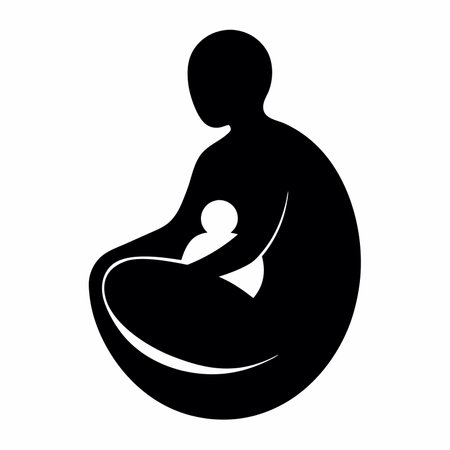 Silhouette of a pregnant woman with a baby in her armsのイラスト素材