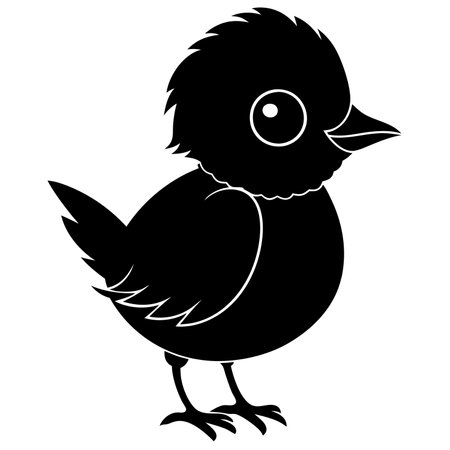 cute little chick isolated on white background, black and white vector illustrationのイラスト素材