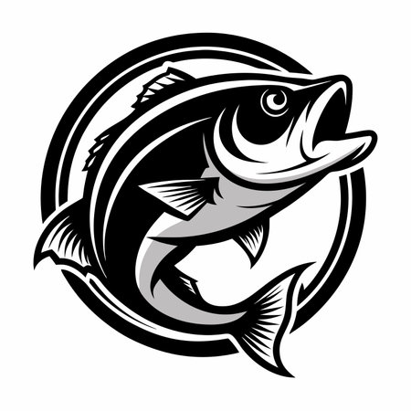 Vector illustration of a bass fish in circle isolated on white background.のイラスト素材