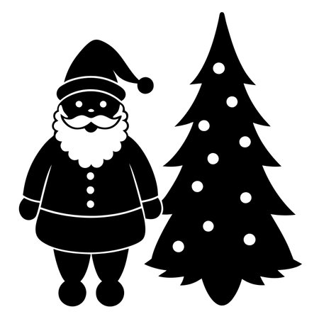 christmas tree and santa claus black and white vector illustration graphic designのイラスト素材