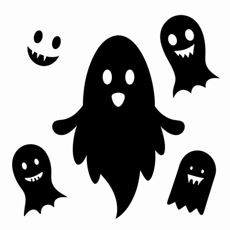 Set of Halloween ghosts isolated on a white background. Vector illustration.のイラスト素材
