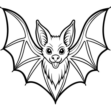 Black and White Cartoon Illustration of Bat Animal for Coloring Bookのイラスト素材