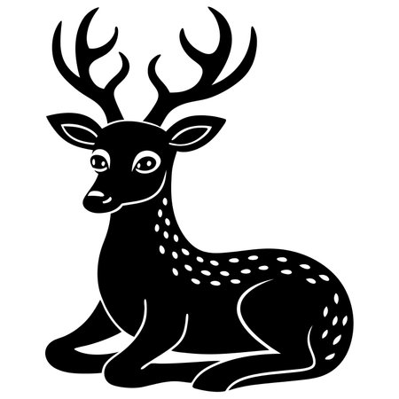 Deer black and white vector illustration isolated on a white background.のイラスト素材