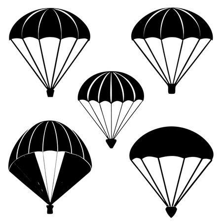 Parachute icon set. Black and white. Vector illustration.のイラスト素材