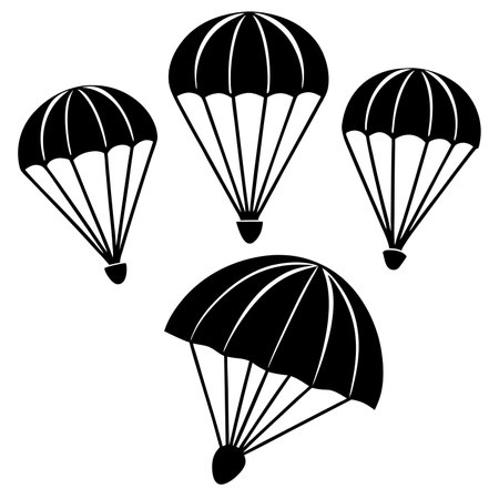 Parachutist icon set. Black on white. Vector illustration.のイラスト素材