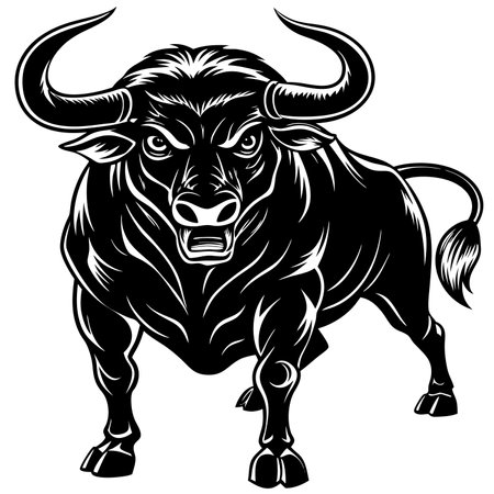 Buffalo.Bull.Vector illustration ready for vinyl cutting. Isolated on white background.のイラスト素材