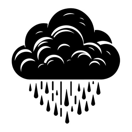 cloud with rain icon over white background, silhouette style, vector illustrationのイラスト素材