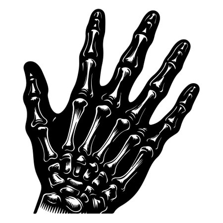 Vector illustration of a skeleton hand. Black and white hand drawing on white backgroundのイラスト素材