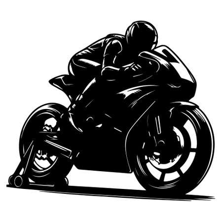 Motorcyclist. Black and white vector illustration for your design.のイラスト素材