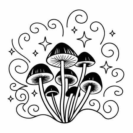 mushroom icon cartoon isolated black and white vector illustration graphic designのイラスト素材