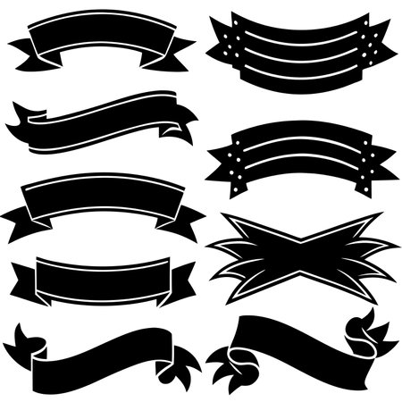 Set of black ribbons and banners isolated on a white background.のイラスト素材