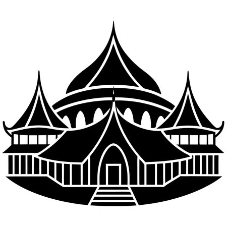 Black Silhouette of Thai Temple on White Background, Vector Illustrationのイラスト素材