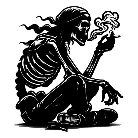 Vector illustration of a girl with a cigarette in her hand. Tattoo style.のイラスト素材