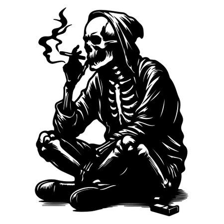 Skull of a man smoking a cigarette. Vector illustration on white background.のイラスト素材