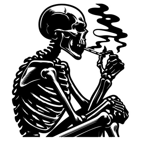 Skull Smoking Cigarette.Vector illustration ready for vinyl cutting.