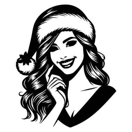 Beautiful girl in a Santa Claus hat. Vector illustration ready for vinyl cutting.のイラスト素材