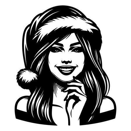 Beautiful girl in a Santa Claus hat. Vector illustration for your designのイラスト素材