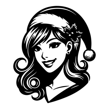 Beautiful girl in santa claus hat. Vector illustration.のイラスト素材