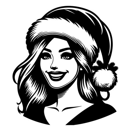 Beautiful girl in a Santa Claus hat. Vector illustration for your designのイラスト素材