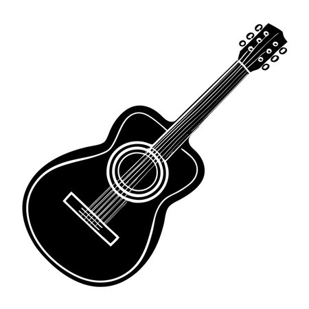 guitar musical instrument icon vector illustration design  black and whiteのイラスト素材