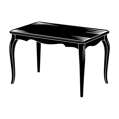 Vintage wooden table isolated on white background. Black and white vector illustration.のイラスト素材