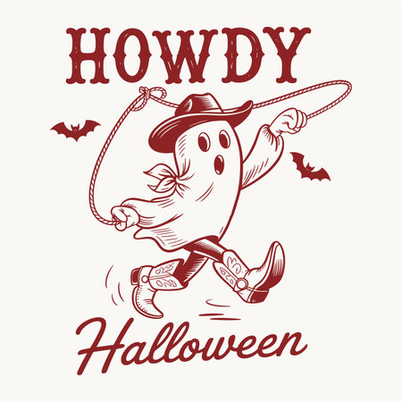 Halloween hand drawn vector illustration with funny cartoon ghost and lettering.のイラスト素材