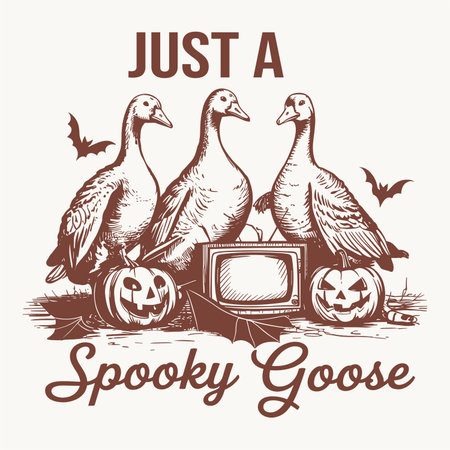 Halloween background with pumpkins, ghosts, vintage TV and gooseのイラスト素材