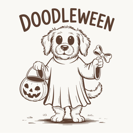 Vector illustration of dog in witch costume with halloween pumpkin.のイラスト素材