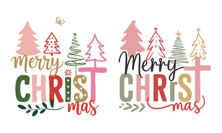 Merry Christmas and Happy New Year hand drawn lettering. Vector illustration.のイラスト素材