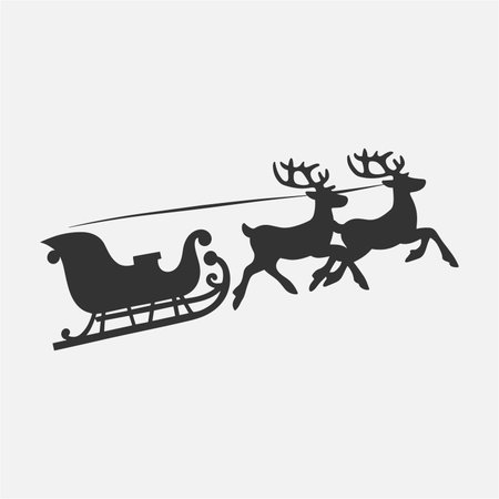 Classic christmas design featuring a festive silhouette of a sleigh being pulled by two reindeer. Perfect holiday vector illustration for greeting cards posters tshirts mugs seasonal crafts wall decor and party decorations. A timeless winter christmas artwork with simple elegant festive style.のイラスト素材