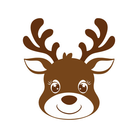 Adorable reindeer design featuring a cute cartoon face with antlers closed eyes and a floral crown. Perfect festive holiday illustration for christmas tshirts mugs greeting cards nursery art seasonal gifts posters and home decor. A charming woodland animal graphic with playful christmas style.のイラスト素材