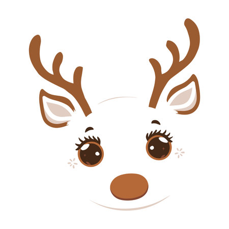 Adorable reindeer design featuring a cute cartoon face with antlers closed eyes and a floral crown. Perfect festive holiday illustration for christmas tshirts mugs greeting cards nursery art seasonal gifts posters and home decor. A charming woodland animal graphic with playful christmas style.のイラスト素材