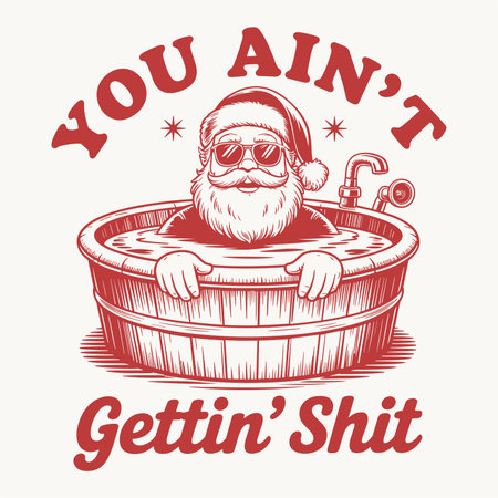 funny christmas santa design featuring cool santa wearing sunglasses relaxing in a hot tub with playful holiday text perfect for tshirts mugs posters stickers and festive decor novelty artwork ideal for christmas humor retro style fans and holiday celebration gifts vector art print ready designのイラスト素材