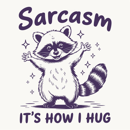 Cute raccoon with open arms spreading sarcasm and smiles fun cartoon art perfect for funny t shirt design playful humor lovers will enjoy this adorable animal illustration ideal for positive quote artwork trendy streetwear and comic style products featuring cute wildlife charmのイラスト素材