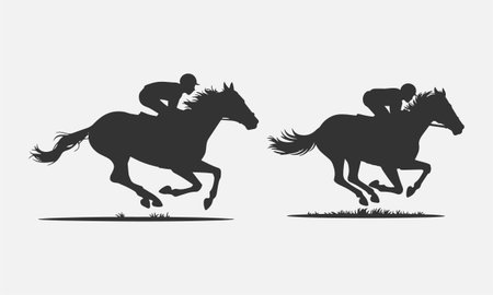 This dynamic t-shirt design showcases two horse racing silhouettes, capturing the thrill and energy of the equestrian sport. Perfect for horse racing enthusiasts, jockeys, and those who love the excitement of the track. A must-have for equestrian fans and sports lovers alike!のイラスト素材