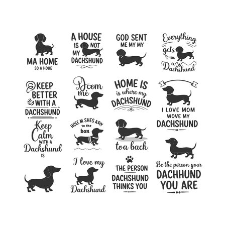 Show your love for Dachshunds with this cute t-shirt design! Featuring fun quotes like 'God sent me my Dachshund' and 'Home is where you and your Dachshund are,' along with Dachshund silhouettes, this design is perfect for any Dachshund owner or lover. A must-have for dog lovers!のイラスト素材