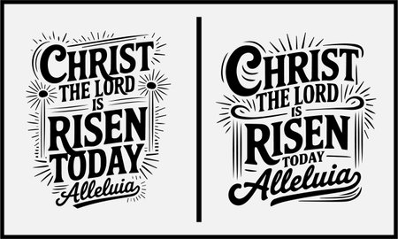 Celebrate the resurrection of Jesus with this powerful "Christ the Lord Is Risen Today Alleluia" t-shirt design. Featuring bold typography and a festive, joyful message, this design is perfect for Easter celebrations and spreading the joy of Christ's resurrection.のイラスト素材