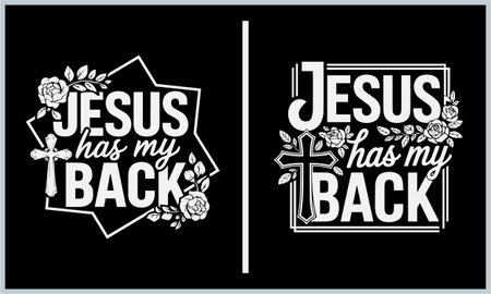 Show your faith with this powerful "Jesus Has My Back" t-shirt design. Featuring bold text along with a cross and roses, this design symbolizes protection, strength, and belief in Jesus. A perfect reminder that faith will always guide and support you.のイラスト素材